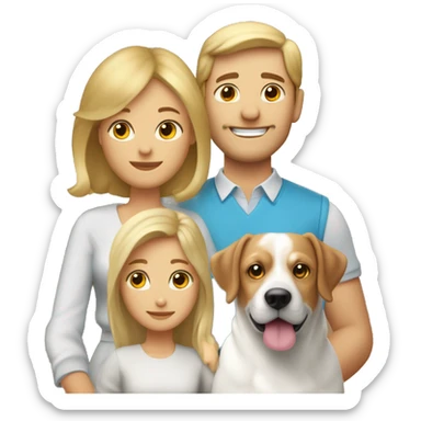 Une famille avec un homme blanc aux cheveux brun une femme blanche au cheveux blonds un petit garçon blanc au cheveux blond et un beagle sticker