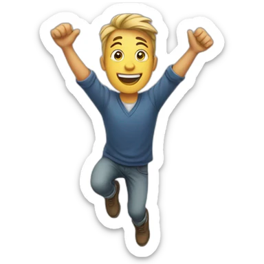excited man with arms raised above head sticker