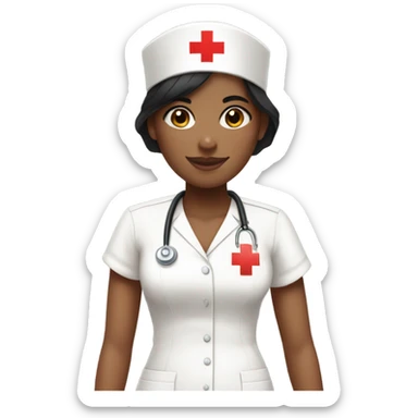 pixie cut black straight hair female nurse  hat with red cross sign in the middle wearing dress
pale skin color sticker