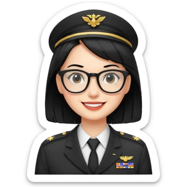 Black hair military secretary glasses nerd cute no hat sticker