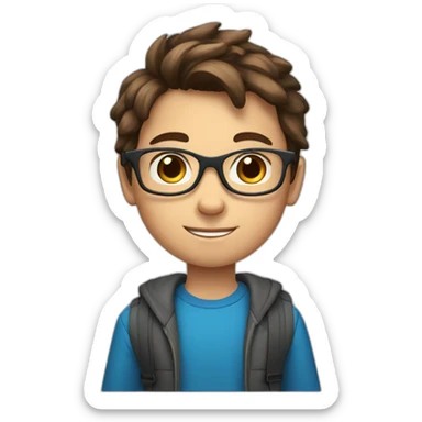 11 year old boy, with blue eyes, brown hair, with glasses sticker