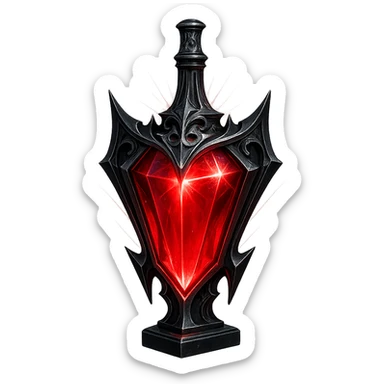 modernus prabangus eliksyro buteliukas, vampyriškas, gotikinis, tamsiai raudonas, juodi ir sidabriniai ornamentai, itin aštrūs briaunoti paviršiai, maksimaliai stiprūs magiški švytėjimai ir efektai, labai mažas kaklelis, skaidrus fonas, vientisas dugnas, be šešėlio, plūduriuoja ore, kolekcijos stilius sticker