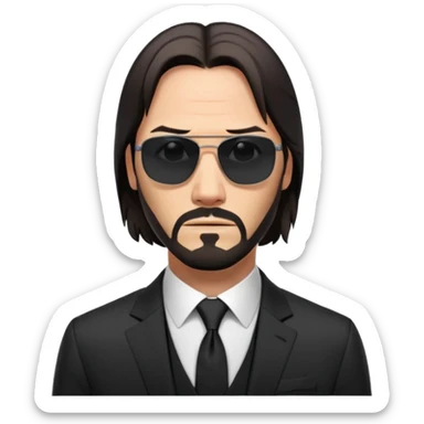 John Wick inspired character, with sunglasses, black suit, stoic expression sticker