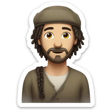 A white man with no beard and no mustache, with dread locks wearing a kippa sticker