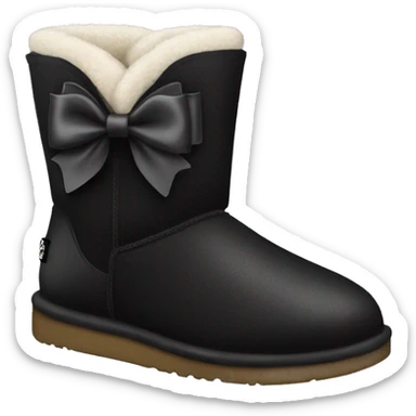 a black ugg boot with a bow sticker