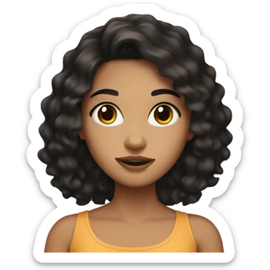 A not-so-brunette girl with wavy black hair, dark brown eyes and eyelashes sticker
