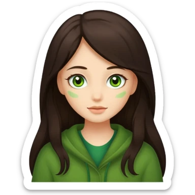 Cozy girl long dark brown hair and green/ hazel eyes sticker
