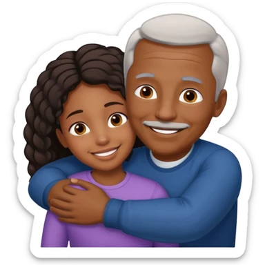 A black daughter hugging her white dad sticker