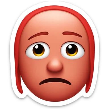 Create a red-colored sad face emoji with downturned eyes and a frowning mouth, expressing disappointment or unhappiness, with a simple and clean design sticker