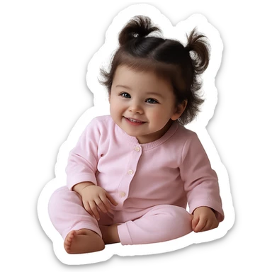 Remove the background, keep only the child in pink pajamas, realistic style, preserve transparency. sticker