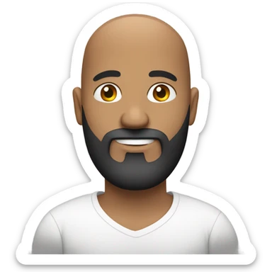 bald man in white shirt. His beard is black sticker