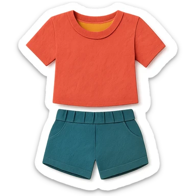 illustration of a women's short and tee shirt set in paper-craft style sticker
