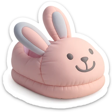 single bunny slipper with a big smile, soft and puffy look, pastel colors, cushion style sticker