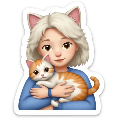 A human hugging a cute cat sticker