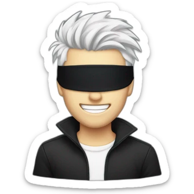 white-haired young man with black blindfold covering his eyes , with spike hair, smiling, pale skin sticker