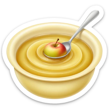 small swirl or spoonful of smooth pale golden apple compote, soft puréed texture, subtle sheen, slightly domed shape with gentle ripples, natural sweetness, no bowl spoon or fruit, apple emoji style, soft lighting, subtle shadows, transparent background, emoji scale sticker