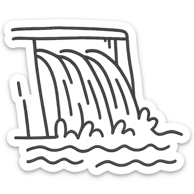 hand drawn outlined dam with water flowing icon sticker