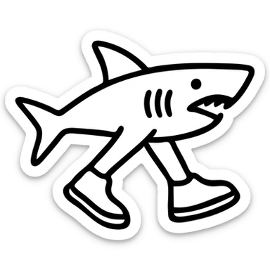 minimalist icon of a shark featuring prominent blue shoes, simple and clean lines sticker