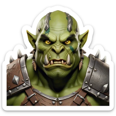 Cinematic Realistic WoW Orc Warrior Portrait, head tilted dramatically with an exaggeratedly amused expression, blending raw, primal might with a touch of unexpected humor. His battle-scarred green skin, robust muscles, and intricately detailed tribal armor in deep, earthy tones are rendered with lifelike texture and dynamic lighting, high shine, dramatic yet whimsical, capturing an orc warrior whose epic strength is matched by a playful, irreverent charm. sticker