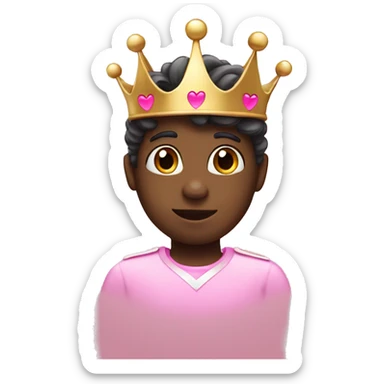 Black emoji with a crown and pink hearts  sticker