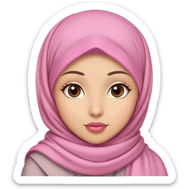 A girl in a hijab, with a pink scarf, brown eyes, and heart-shaped lips. sticker