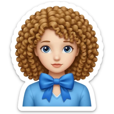 girl with curly hair blue bow sticker