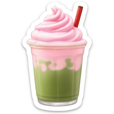 iced matcha latte with strawberry pink whipped cream on top sticker