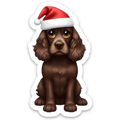 Chocolate brown cocker spaniel wearing santa hat sticker