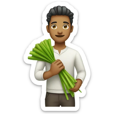 a guy holding ketupat casually sticker