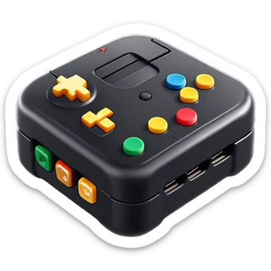 Clash of Clans aesthetic: Cinematic Playful Nintendo 64 Console Portrait Emoji, rendered in a 3D vector-style similar to standard emojis with minimal shading and bold, simplified shapes. A compact, distinct form with signature details, softly glowing with a nostalgic gaming charm. Simplified yet unmistakably iconic, highly detailed and consistent, glowing with a soft radiance and high shine. Stylized with a touch of retro gaming magic and a soft glowing outline, capturing the essence of a beloved gaming relic with a friendly, playful manner! sticker