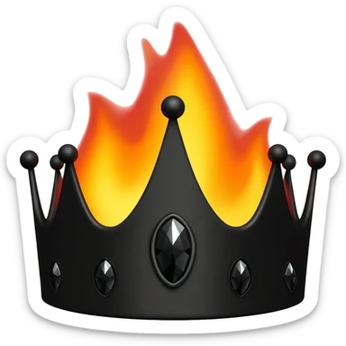 generate an improved black crown with black diamonds burning in a black flame sticker