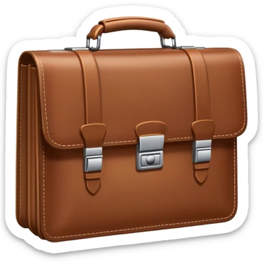  business briefcase slightly open with paper documents visible inside. sticker