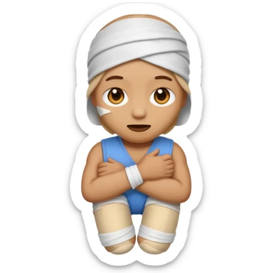 сделай на белом фото эмодзи человечек с ногой забинтованной колено sticker