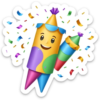 Party popper with confetti and a big smile sticker