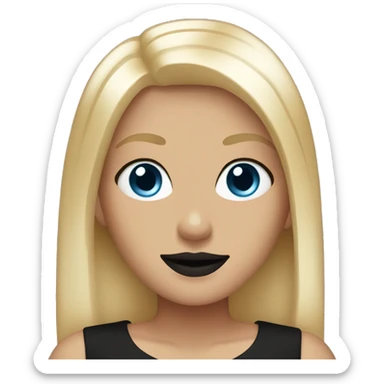Blonde hair straight, blue eyes, black lips, smiling, and black top sticker