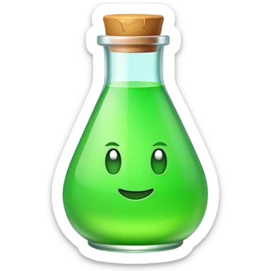 Clash of Clans aesthetic: Cinematic Playful Pixel 3D green health Potion Emoji, rendered in a 3D vector-style similar to standard emojis with minimal shading and bold, simplified shapes. A compact, distinct form with signature details, softly glowing with a pixelated adventure charm. Simplified yet unmistakably iconic, highly detailed and consistent, glowing with a soft radiance and high shine. Stylized with a touch of classic pixel-art charm and a soft glowing outline, capturing the essence of a beloved gaming relic with a friendly, playful manner! sticker