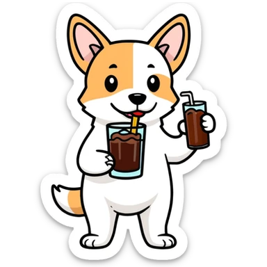 Lachende Hond met glas cola  sticker