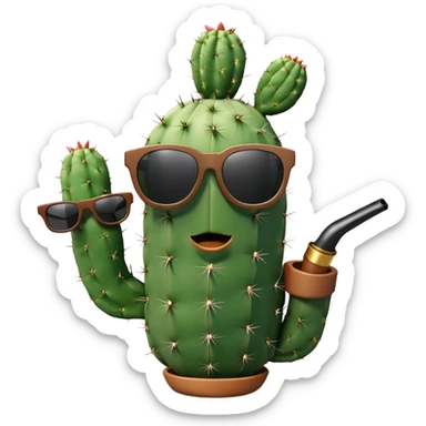 a 3D cactus with sunglasses smoking a sherlock-homes style pipe sticker