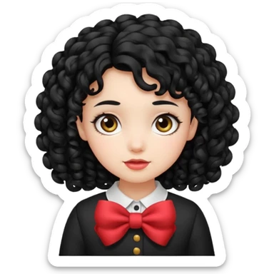 Girl with curly black hair and a little bow on her head sticker