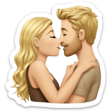 kissing couple blond man brown hair women with mini brown doodle sticker
