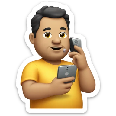 Fat guy recording a video on his phone with fat nose sticker