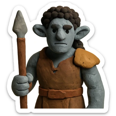 DnD firbolg with grey skin and black curly hair sticker