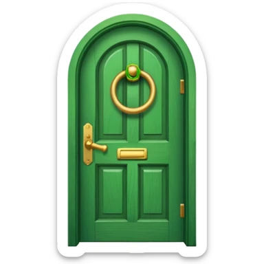 A wooden green door emoji in the style of Apple emoji with a handle, a window, and a knocker. sticker