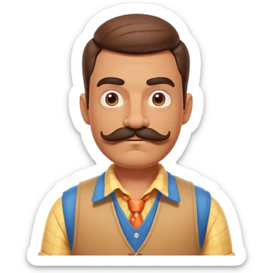 The neighbor character from Hello Neighbor game with mustache and vest sticker