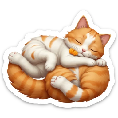 ginger and white small cat eyes closed lying down upside down with paws stretched out in different directions sticker