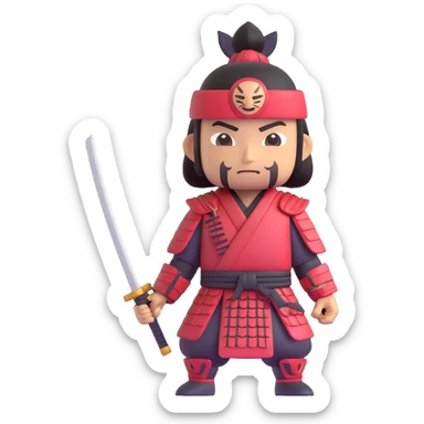 samurai warrior with chibi proportions, friendly expression, 3d emoji style sticker