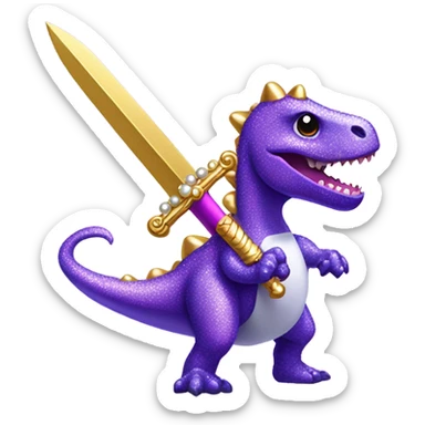 Lisa frank glitter purple dinosaur with sword and pearls sticker