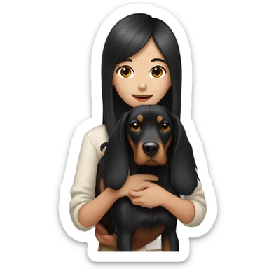 Korean girl with long black hair holding doberman sticker