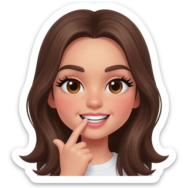 girl biting her index fingernail as if she’s flirting, long eye lashes, blush and more flirty, show her teeth sticker