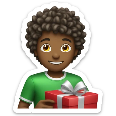 Boy opening his presents soccer ball sticker